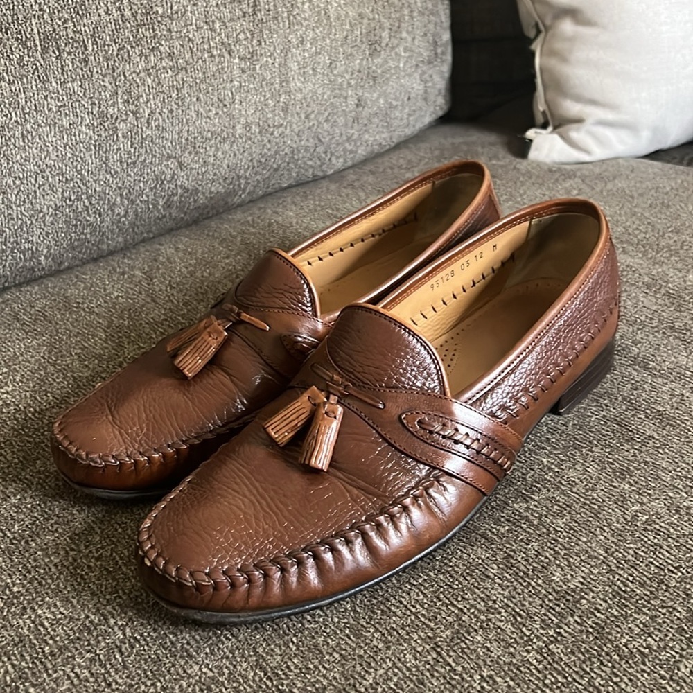Brass Boot Tasso Brown Pebbled‎ Leather Penny Loafer Shoes - Size 9.5